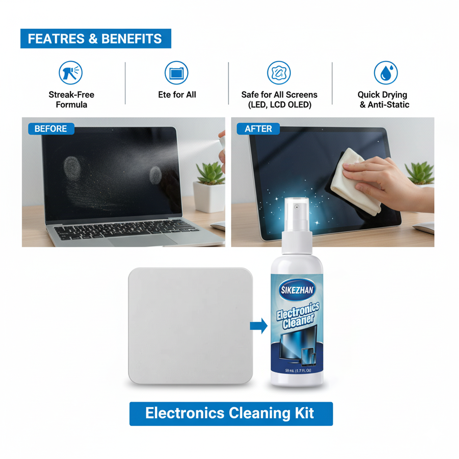 Oled Display Module - Screen Cleaner Spray & Microfiber Cloth